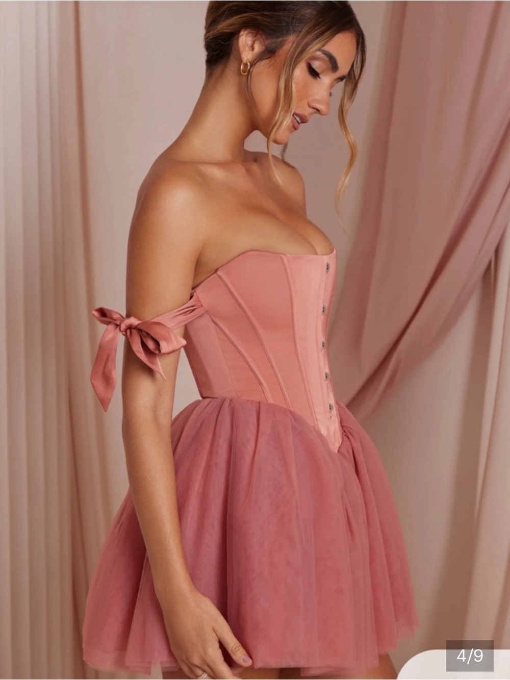 Oh Polly - REINE Off Shoulder Tulle Skirt Mini Dress in Pink - Picture 3 of 6